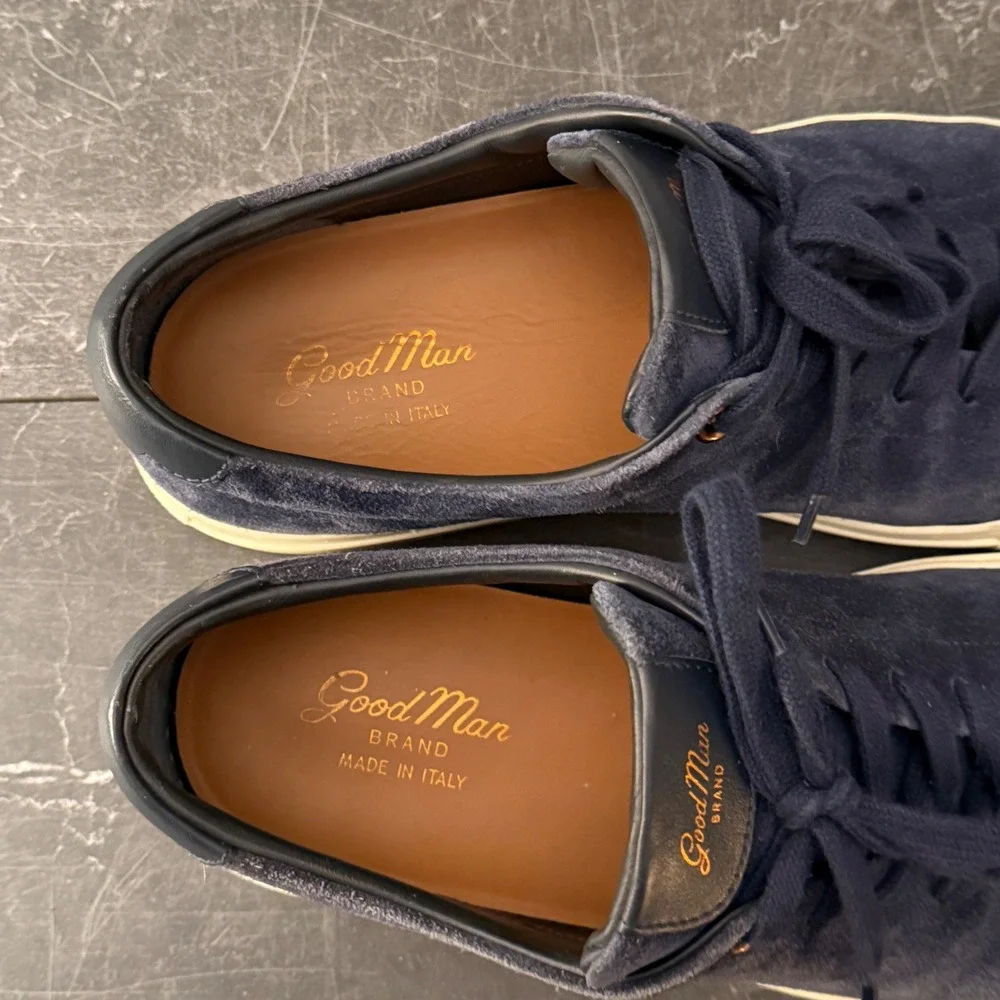 Mens Good Man Brand Edge Sneakers‎ 9 Navy Blue Suede Low Top Made in Italy